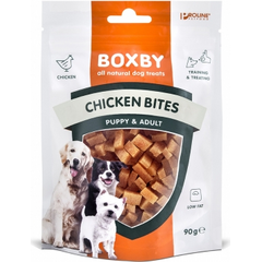 BOXBY CHICKEN BITES 90G - papildbarība suņiem no 9.mēn.vecuma, vistu gaļas gabaliņi