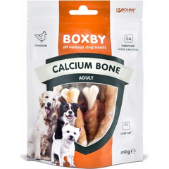BOXBY CALCIUM BONE 100G - papildbarība suņiem, kalcijas kauliņi ar vistas gaļu