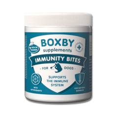BOXBY IMMUNITY BITES 240g - papildbarības suņiem no 4 mēn., veicina suņa imūnsistēmu un mazina niezošas ādas diskomfortu.