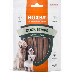 BOXBY DUCK STRIPS FOR DOGS 90G - papildbarība kucēniem un pieaugušiem suņiem, ar pīles gaļu.