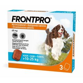 FRONTPRO 68MG KOŠĻ TABL SUŅIEM (>10-25KG) L N1 (1 tablete) - Pretblusu un pretērču košļājamās tabletes