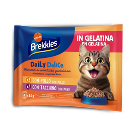 Brekkies Daily Delice Wet Cat Jelly Adult Chicken&Turkey 4x85 gr - konservi želejā pieaugušiem kaķiem, ar vistas vai tītara gaļu.