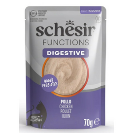 Schesir Cat Functions Mousse Digestive Chicken 70g - pilnvērtīgā barība - uzputenis kaķiem ar jutīgu gremošanu