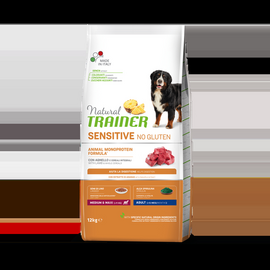 NATURAL TRAINER DOG SENSITIVE NO GLUTEN ADULT MEDIUM/MAXI LAMB 10+2 KG - pilnvērtīga bezglutēna barība pieaugušiem vidējo / lielo šķirņu suņiem