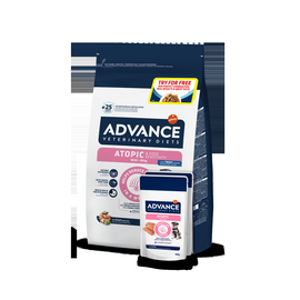 ADVANCE VETERINARY DIET DOG ATOPIC MINI TROUT 1.5 kg + WET - DIĒTISKA BARĪBA MAZO ŠĶIRŅU SUŅIEM AR ATOPISKO DERMATĪTU. AR FORELI.
