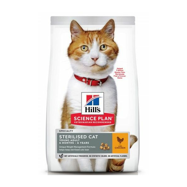 HILL'S CAT STERILISED CAT YOUNG ADULT CHICKEN 3KG - sausā barība ar vistu sterilizētiem kaķu junioriem un pieaugušiem