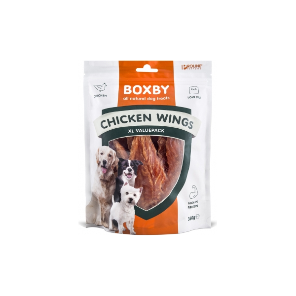 BOXBY CHICKEN WINGS 360G - SPĀRNIŅI PIEAUGUŠIEM SUŅIEM (100% VISTA)