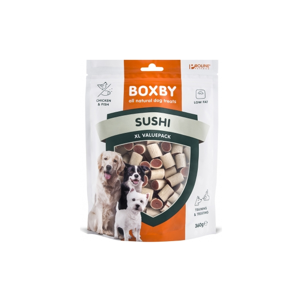 BOXBY ORIGINAL SUSHI FOR DOGS 360G - СУШИ ДЛЯ ЩЕНКОВ И ВЗРОСЛЫХ СОБАК (КУРИЦА И РЫБА)