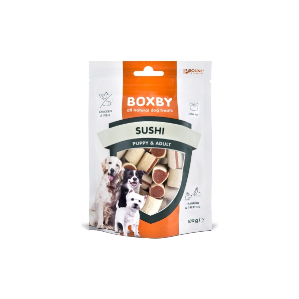 BOXBY ORIGINAL SUSHI FOR DOGS 100G - SUŠI KUCĒNIEM UN PIEAUGUŠIEM SUŅIEM (VISTA UN ZIVIS)