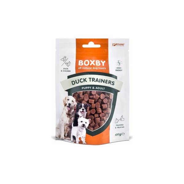 BOXBY DUCK TRAINER 100G - PĪLES GAĻAS GABALIŅI KUCĒNIEM UN PIEAUGUŠIEM SUŅIEM