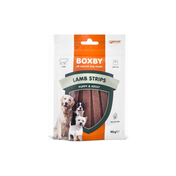 BOXBY LAMB STRIPS PUPPY&ADULT 90G - ЛАКОМСТВО ПОЛОСКИ С ЯГНЕНКОМ ДЛЯ ЩЕНКОВ И ВЗРОСЛЫХ