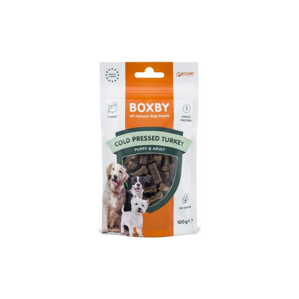 BOXBY COLD PRESED TURKEY TREAT 100G - AUKSTĀS PRESEŠANAS GARDUMS SUŅIEM AR TĪTARU