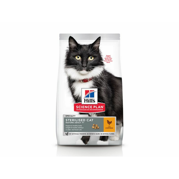 HILL'S CAT MATURE 7+ STERILISED CHICKEN 1.5 kg- sausā barība ar vistu sterilizētiem nobriedušiem kaķiem