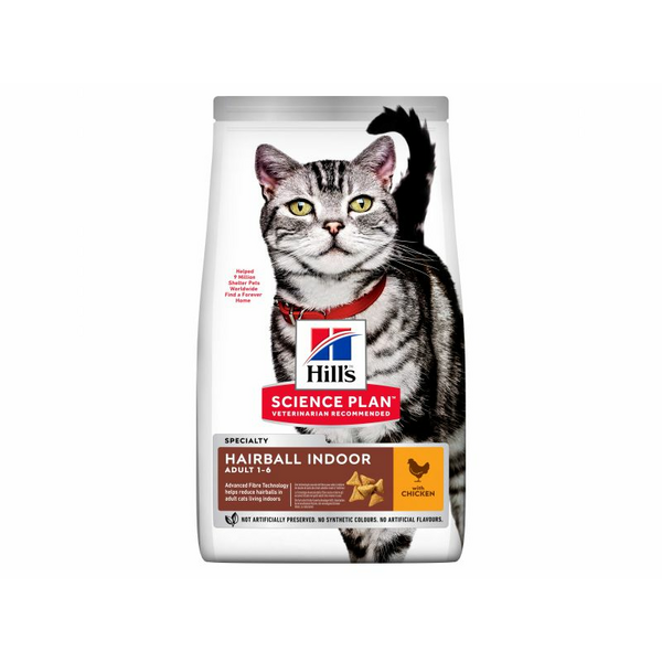 HILL'S CAT ADULT INDOOR HAIRBALL CHICKEN 10 KG - SAUSĀ BARĪBA AR VISTU SPALVAS IZVADĪŠANAI ISTABAS KAĶIEM