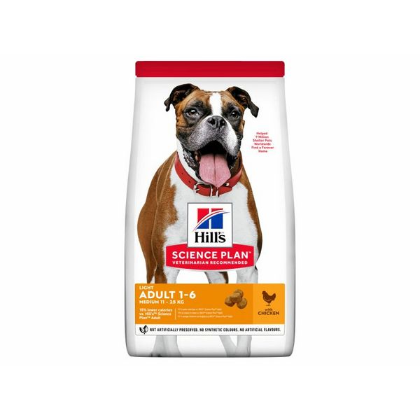 HILL'S DOG LIGHT MEDIUM BREED ADULT CHICKEN 14KG - ATVIEGLOTA BARĪBA AR VISTU VIDĒJO ŠĶIRŅU SUŅIEM