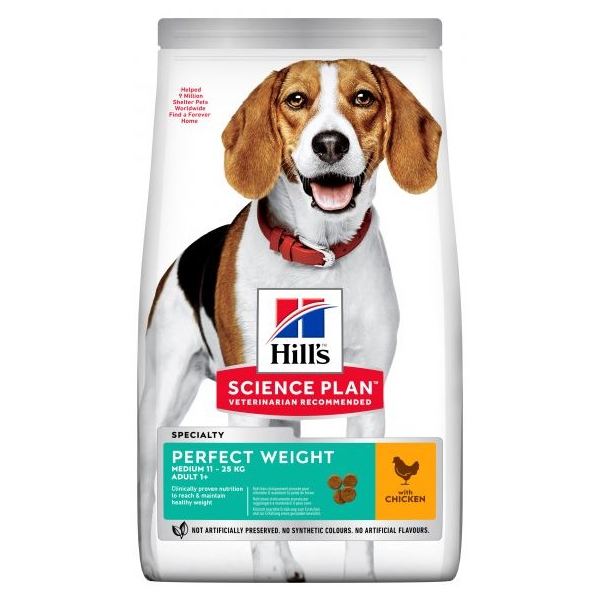HILL'S DOG MEDIUM ADULT PERFECT WEIGHT CHICKEN 2kg - sausā barība ar vistu pieaugušiem vidējo šķirņu suņiem