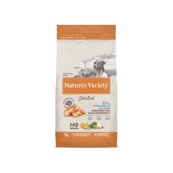 Nature's Variety Dog Selected Mini Adult Norwegian Salmon 7kg - Mazo šķirņu suņiem ar lasi 
