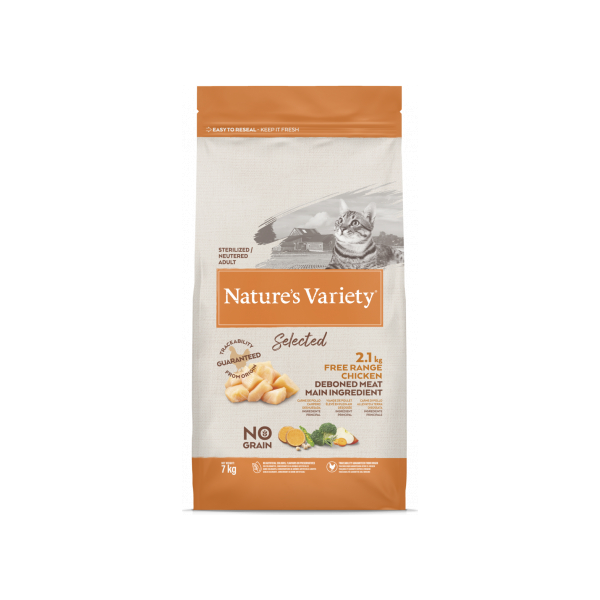Nature's Variety Cat Selected Sterilized Free Range Chicken 7kg - Sterelizētiem pieaugušiem kaķiem ar vistu