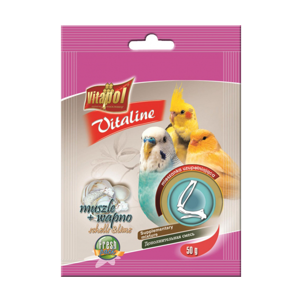 Papildbarība putniem ar gliemežvākiem un kalciju 50g - Vitapol VITALINE shells and lime supplementary mixture for birds