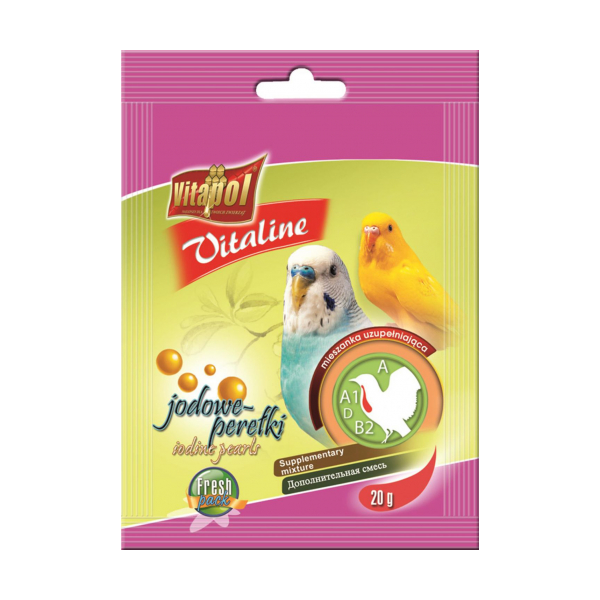 Papildbarība viļņainajiem papagaiļiem - joda pērlītes 20g - Vitapol VITALINE Iodine pearls supplementary mixture for budgie