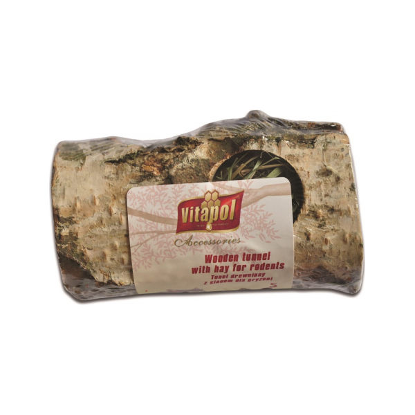 Koka tunelis ar sienu grauzējiem - Vitapol COMPLEMENTARY WOODEN TUNNEL with hay for rodents
