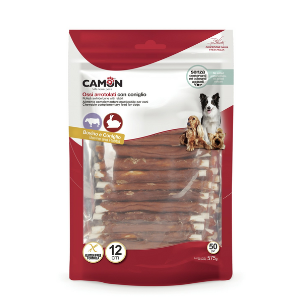 Košļājamais nūjiņas suņiem - jēlādas rulītis ar truša gaļu 12cm 100gb. 1150g