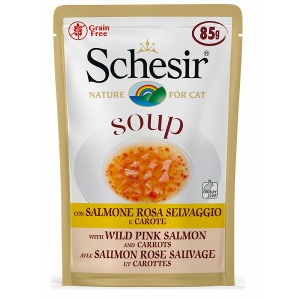 Schesir Wild Pink Salmon and Carrots Soup 85g - savvaļas rozā laša un burkānu zupa