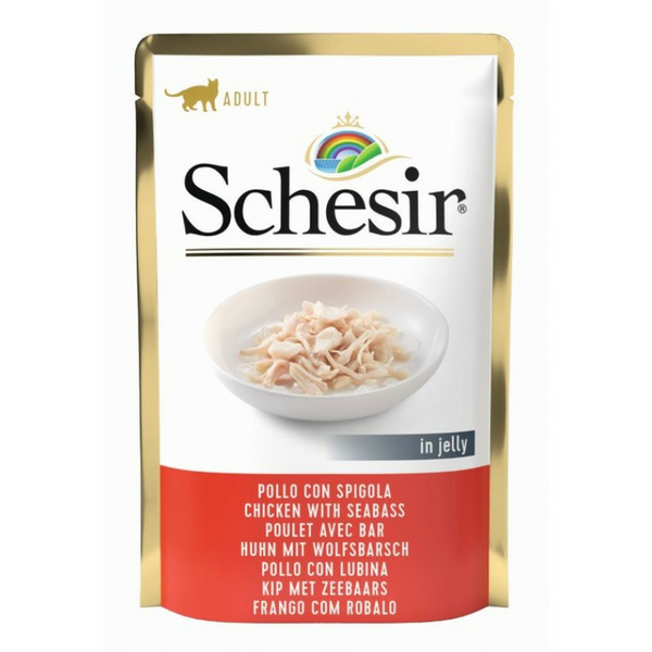 Schesir Cat Chicken with Seabass 85g - vistas fileja un jūras asaris želejā