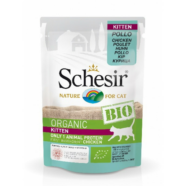 Schesir BIO Monoprotein Chicken Kitten 85g - bezgraudu organiska sautēta vista kaķēniem