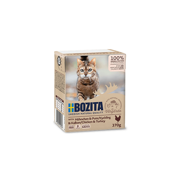 Bozita Chicken&Turkey Sauce 370g - Bezgraudu gaļas gabaliņi ar vistu un tītaru mērcē