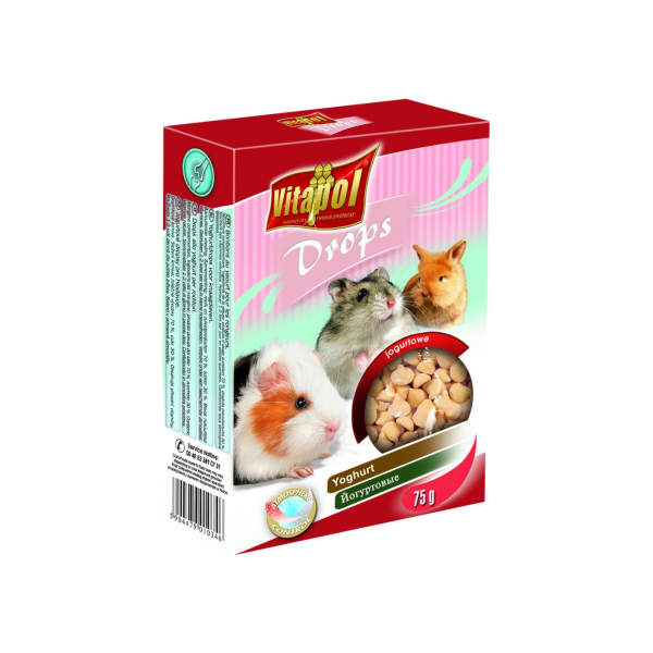 Vitapol COMPLEMENTARY DROPS 75g - Дополнительный корм-лакомство с йогуртом для грызунов