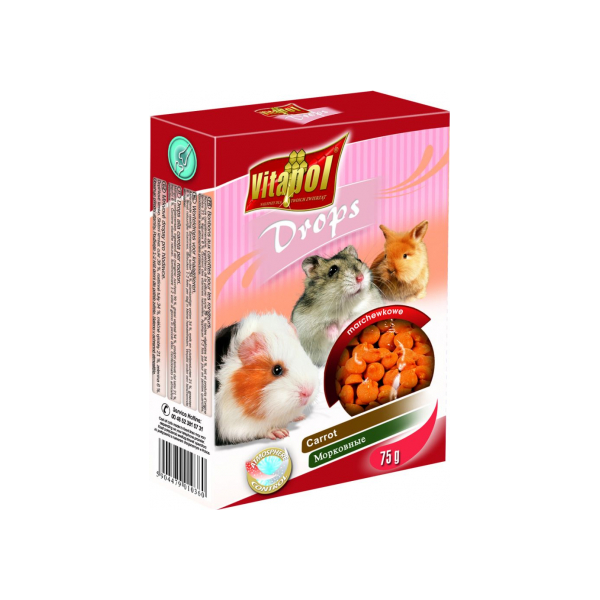 Vitapol COMPLEMENTARY DROPS 75g - Дополнительный корм-лакомство с морковью для грызунов