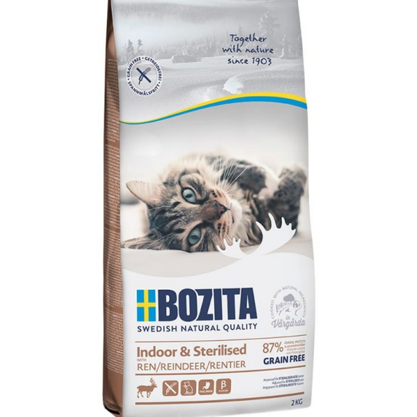 Bozita GF Indoor&Sterilized Reindeer 400g - Bezgraudu sausā barība ar ziemeļbriedi sterilizētiem kaķiem
