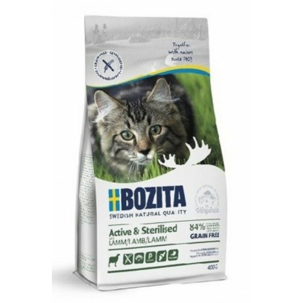 Bozita GF Active&Sterilized Lamb 400g - bezgraudu sausā barība ar jēru aktīviem sterilizētiem kaķiem