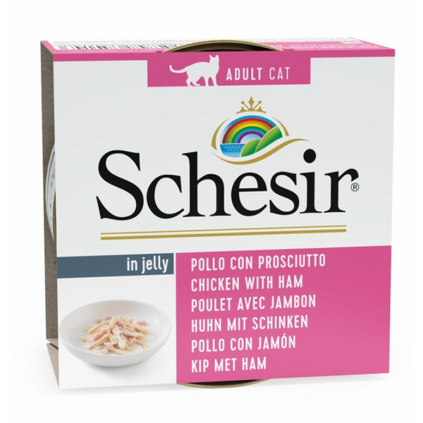 SCHESIR Cat Chicken Fillets with Ham 85g - vistas fileja un šķiņķis želejā