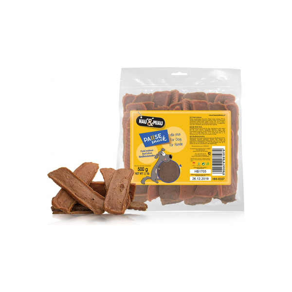 HAU&MIAU Beef Slices 500g - Полоски с говядиной, дополнительный корм для собак, изображение 2