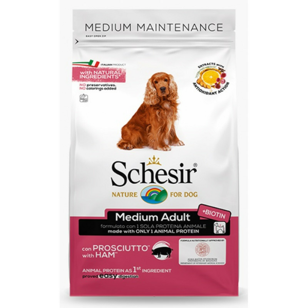 SCHESIR Medium Adult Ham 12kg - sausā barība ar šķiņķi vidējo šķirņu pieaugušiem suņiem