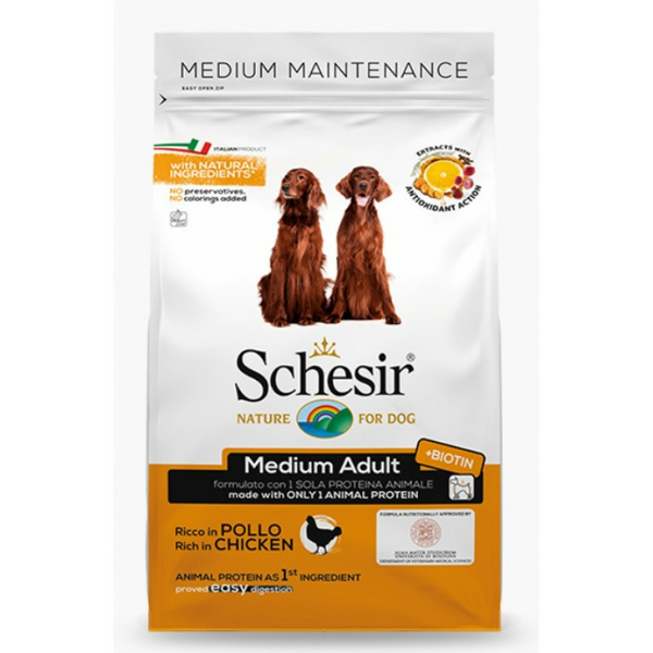 SCHESIR Medium Adult Chicken 3kg - sausā barība ar vistu vidējo šķirņu pieaugušiem suņiem
