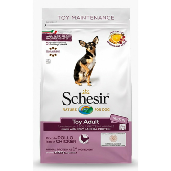 SCHESIR Toy Adult 2kg - sausā barība ar vistu mini šķirņu pieaugušiem suņiem