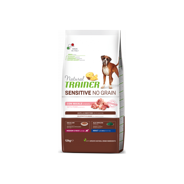 NT DOG SENSITIVE NO GRAIN ADULT MEDIUM/MAXI PORK 12 KG- pilnvertīga sausā barība ar cūkgaļu pieaugušiem lielo šķirņu suņiem ar jutīgu gremošanas sistēmu