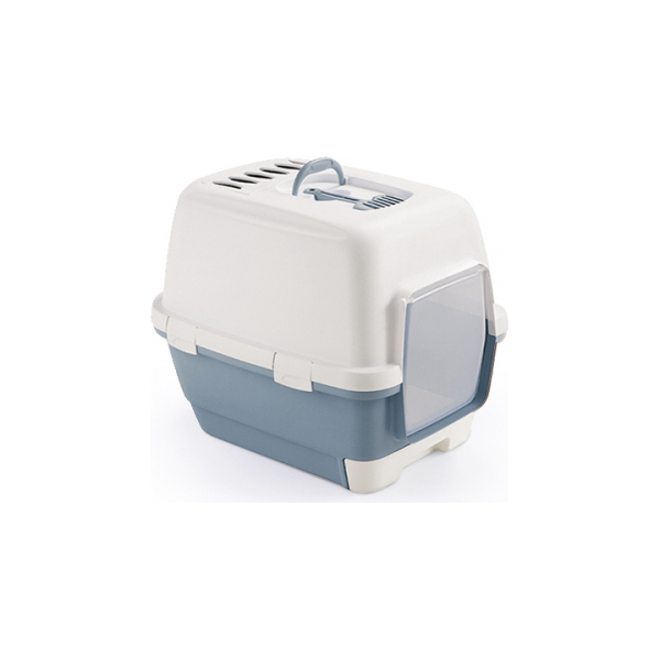 Kaķu tualete CATHY Clever&Smart  ar vāku (balts/pelēks) 58x45x48 cm