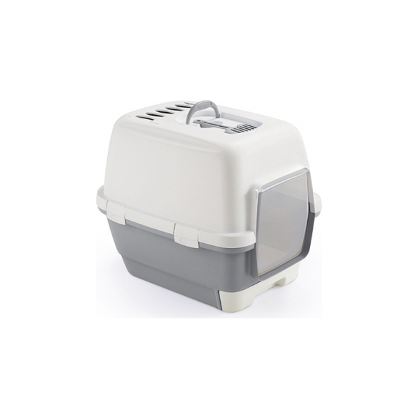 Kaķu tualete CATHY Clever&Smart  ar vāku (balts/pelēks) 58x45x48 cm