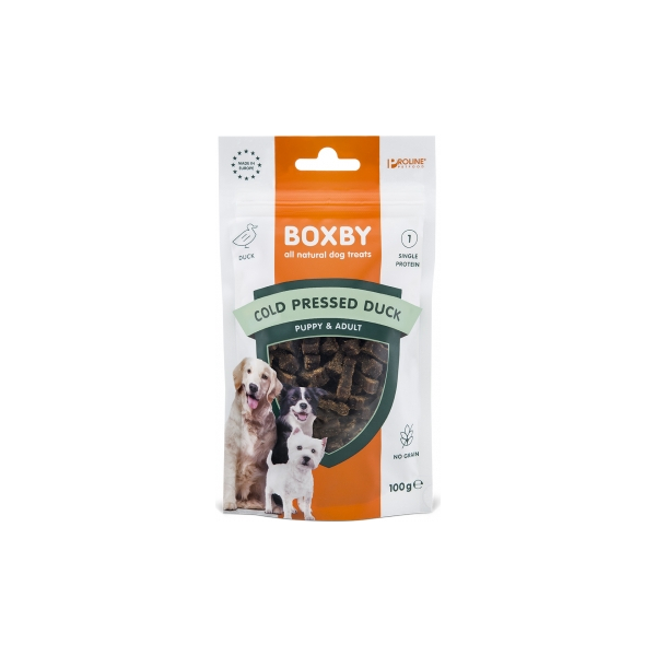 BOXBY COLD PRESED DUCK TREAT 100G - AUKSTĀS PRESEŠANAS GARDUMS SUŅIEM AR PĪLI