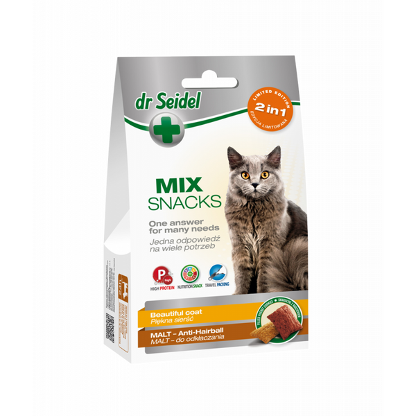 Dr.Seidel Snacks Mix Beautiful Coat + Anti-Harball 60g - ассорти - от комков шерсти в пищеварительном тракте и для отличной шерсти