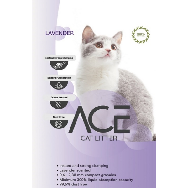 ACE Lavender CAT LITTER 10 LT  - cementējošās smiltis kaķu tualetei ar lavandu
