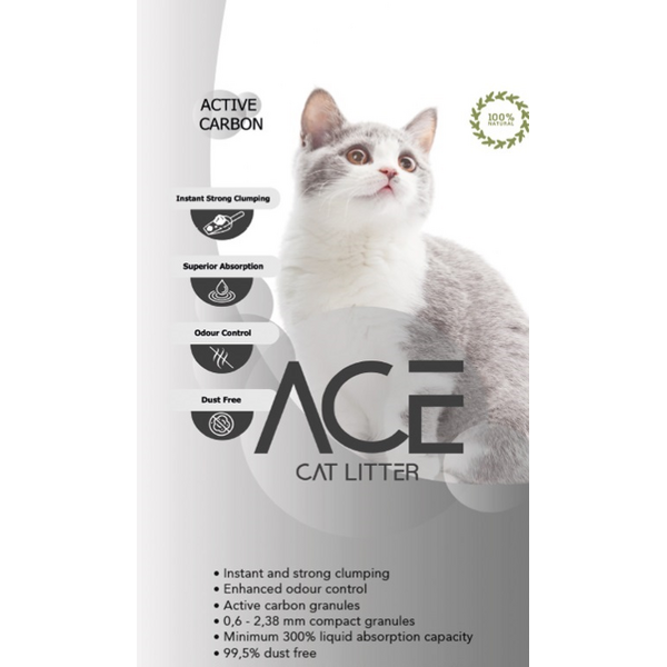 ACE Carbon Active CAT LITTER 10 LT - cementējošās smiltis kaķu tualetei ar aktivēto ogli