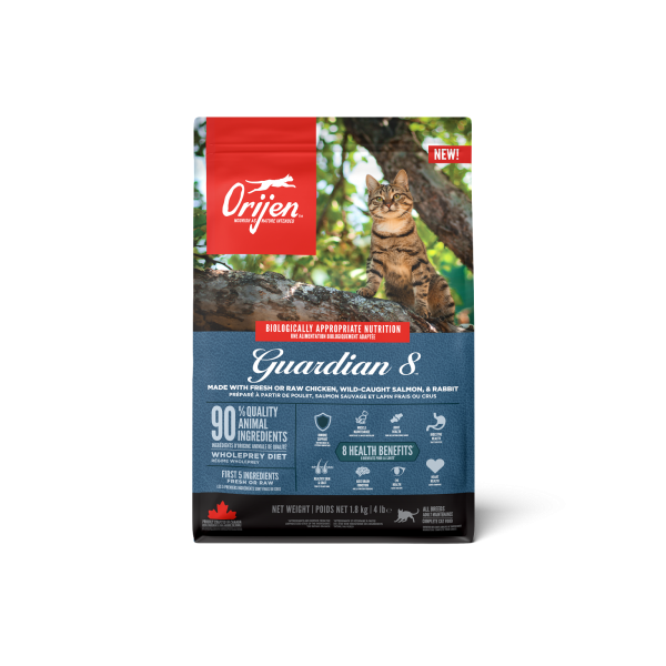 Orijen kaķiem GUARDIAN-8 4.5kg - Visām šķirnēm un dzīves posmiem (ar vistu, tītaru un savvaļa ķertām zivīm)
