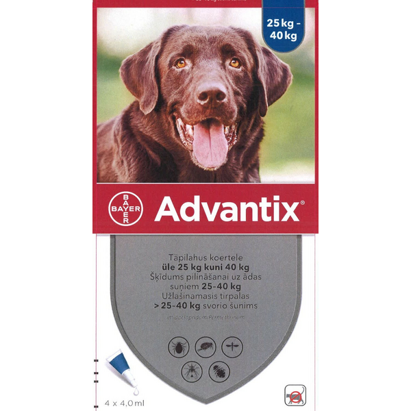 Advantix 2000 mg/400 mg šķīdums (pipetes) pilināšanai uz ādas suņiem 25-40 kg 1gb