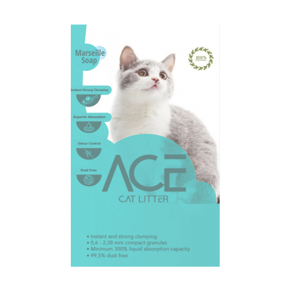 ACE Marseille Soap CAT LITTER 10  LT  - cementējošās smiltis kaķu tualetei ar Marseļas ziepēm