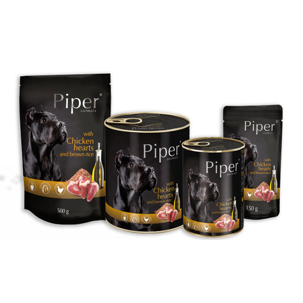 Piper Chicken Hearts Brown Rice 500g - konservi suņiem Vistas sirdis, brūnie rīsi